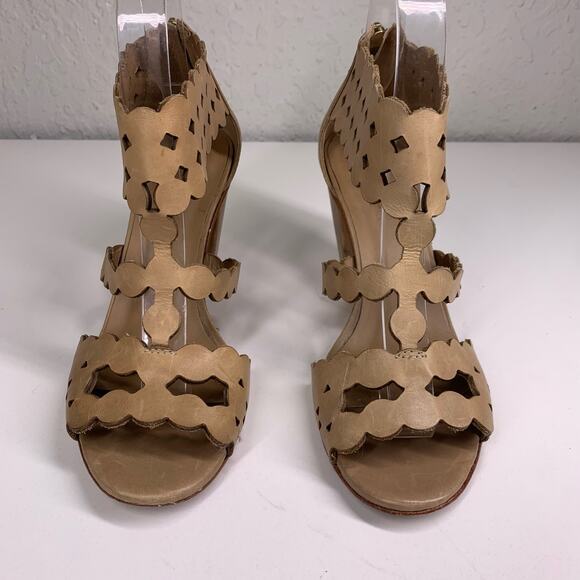 MASIERO Tan Leather Eyelet Strappy Open Toe Heeled Sandals Size 7 - Picture 3 of 10